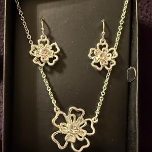 Avon Silver Floral Necklace and Earring Set